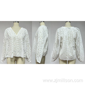 Blouse with Eyelet Embroidery